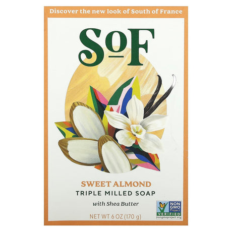 SoF, Triple Milled Bar Soap with Shea Butter, Sweet Almond, 6 oz (170 g) - Supply Center USA