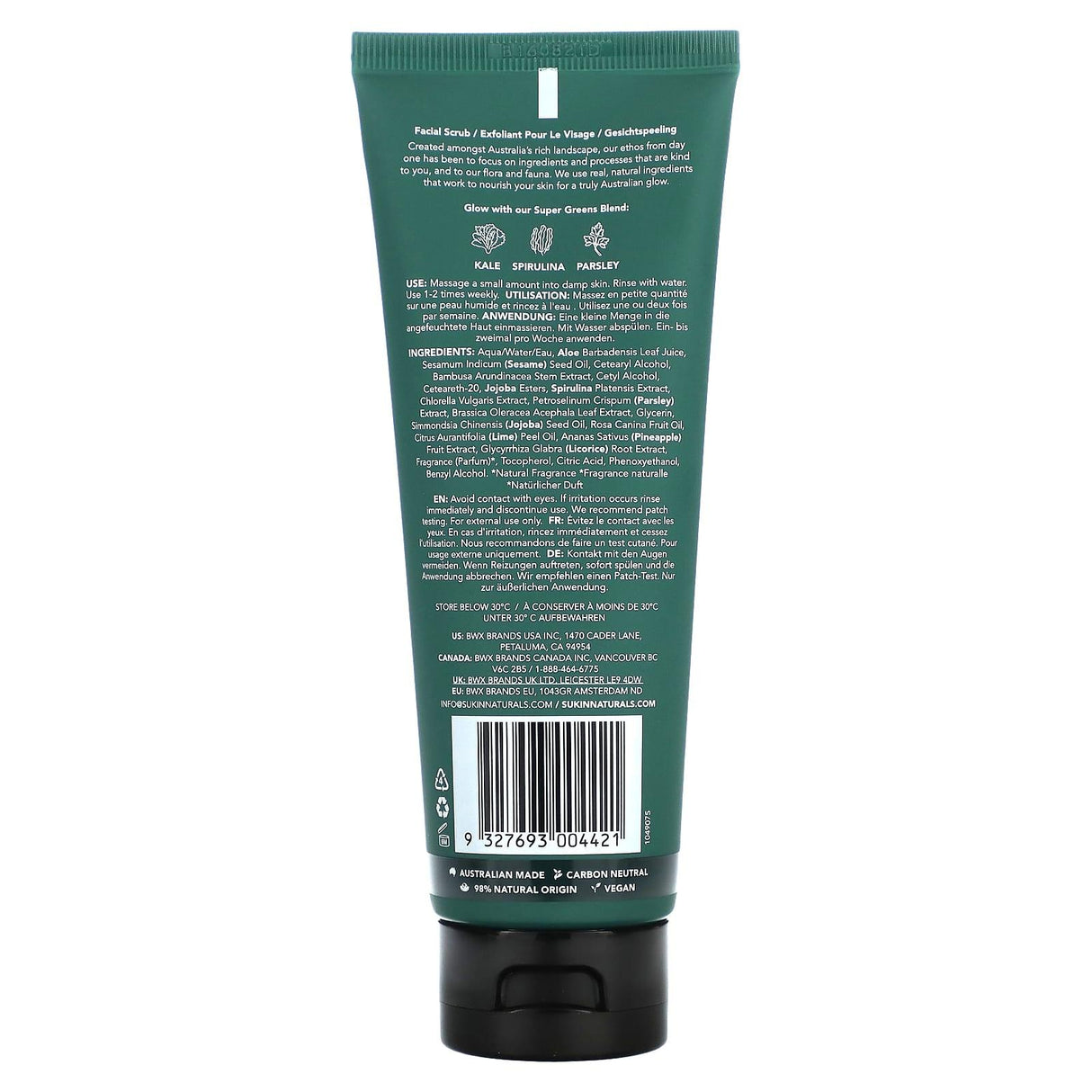 Sukin, Super Greens, Detoxifying Facial Scrub, 4.23 fl oz (125 ml) - Supply Center USA