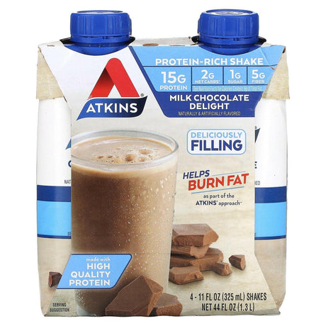 Atkins, Protein Rich Shake, Milk Chocolate Delight, 4 Shakes, 11 fl oz (325 ml) Each - Supply Center USA