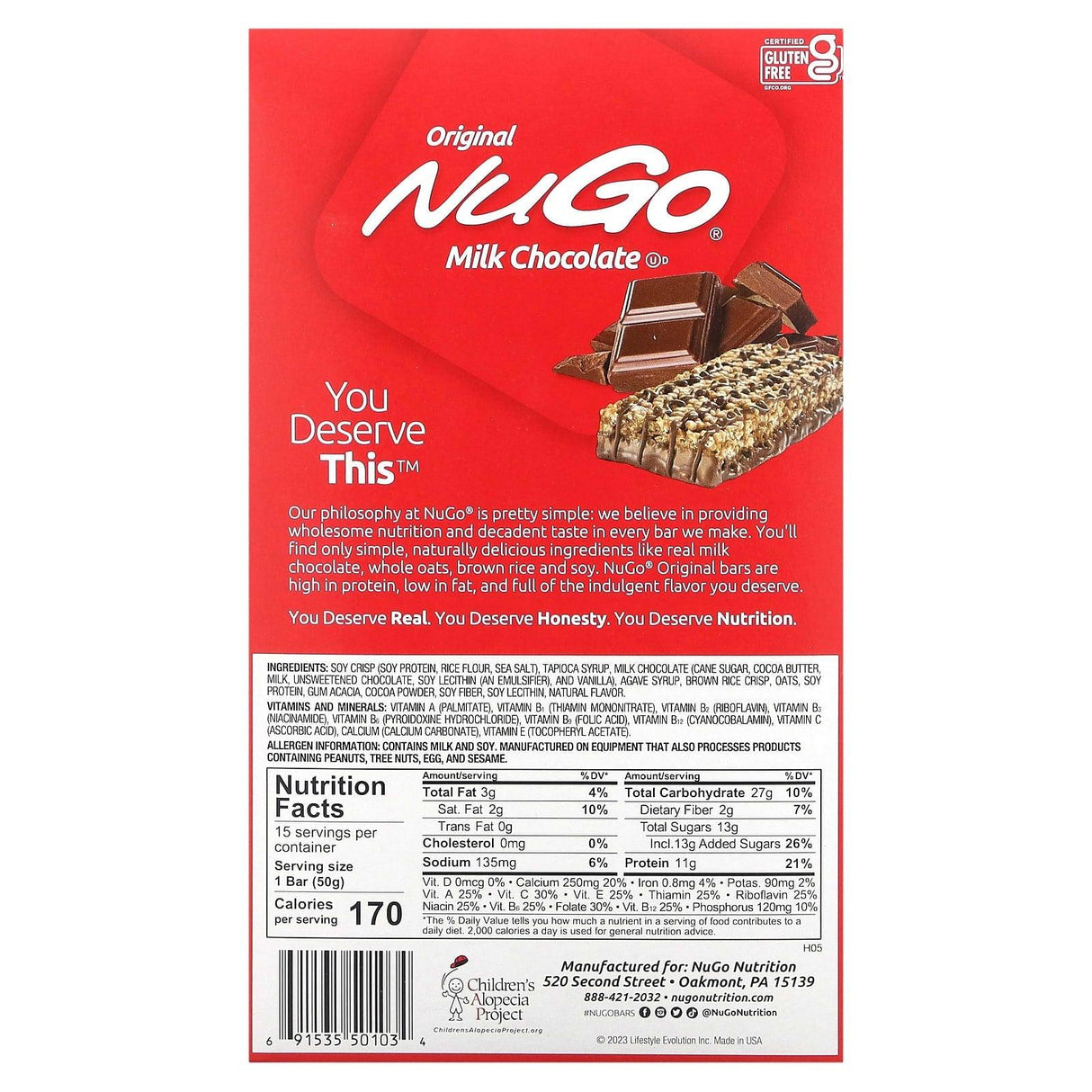 NuGo Nutrition, Original Bar, Milk Chocolate, 15 Bars, 1.76 oz (50 g) Each - Supply Center USA