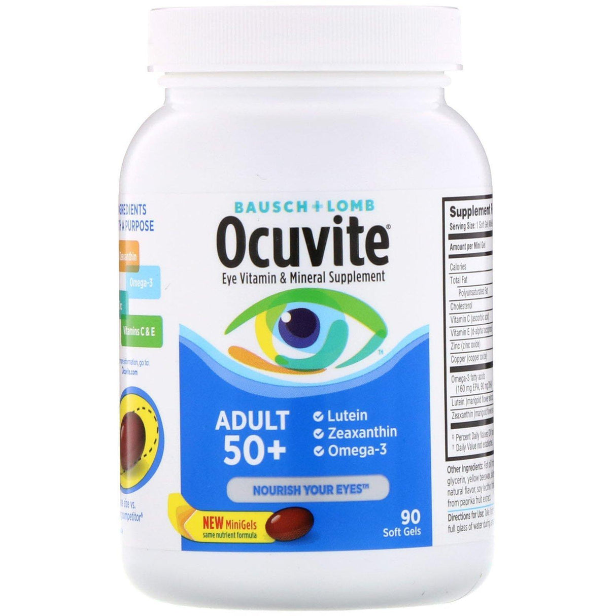 Bausch & Lomb, Ocuvite, Adult 50+, Eye Vitamin & Mineral Supplement, 90 Soft Gels - Supply Center USA