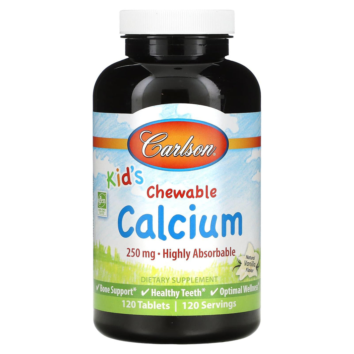 Carlson, Kid's, Chewable Calcium, Natural Vanilla, 250 mg, 120 Tablets - Supply Center USA