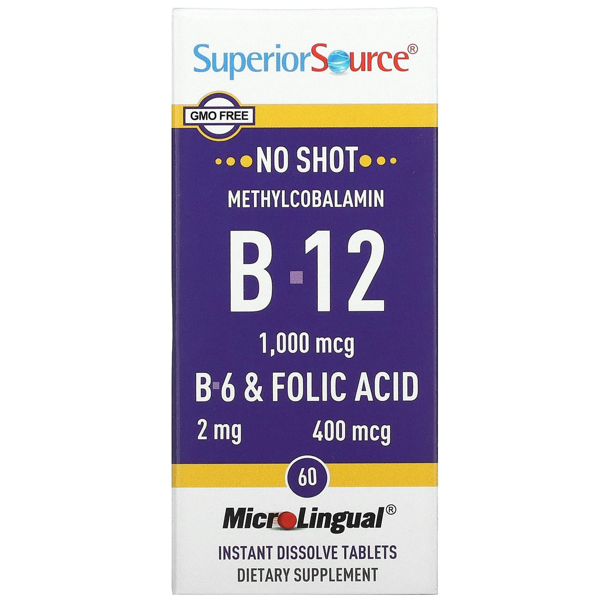 Superior Source, Methylcobalamin B-12, B-6 & Folic Acid, 1,000 mcg, 60 MicroLingual Instant Dissolve Tablets - Supply Center USA