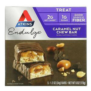 Atkins, Endulge, Caramel Nut Chew Bar, 5 Bars, 1.2 oz (34 g) Each - HealthCentralUSA