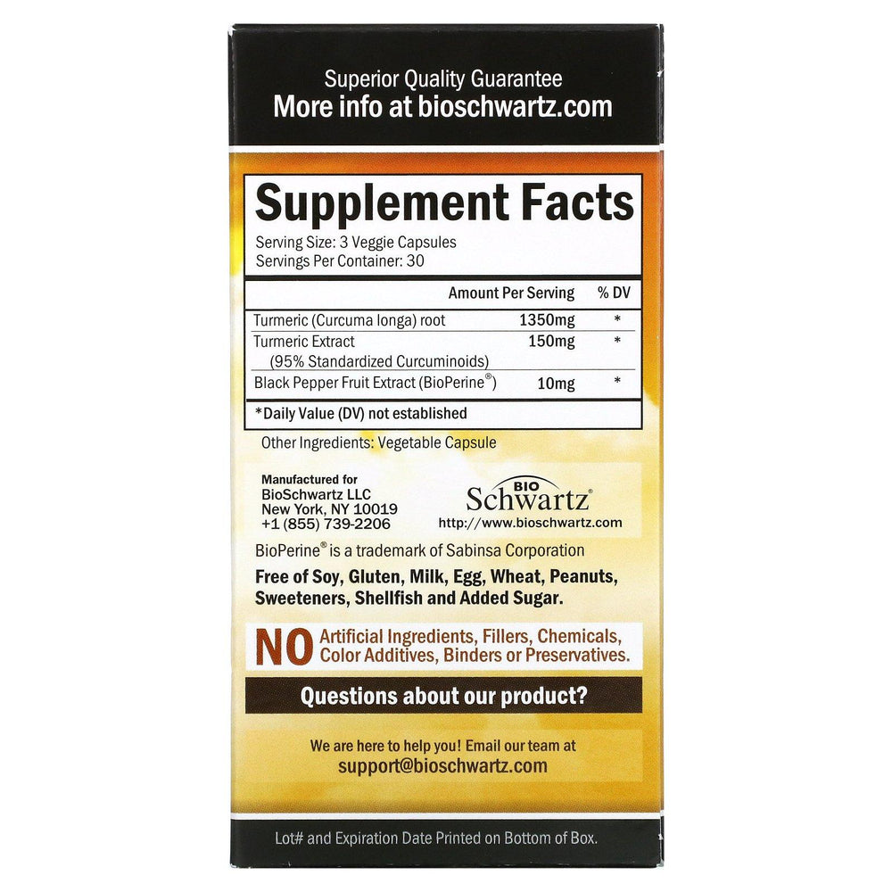 BioSchwartz, Premium Ultra Pure Turmeric Curcumin with Bioperine, 500 mg, 90 Veggie Caps - HealthCentralUSA