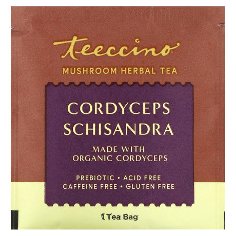 Teeccino, Mushroom Herbal Tea, Cordyceps Schisandra, Caffeine Free, 10 Tea Bags, 2.12 oz (60 g) - Supply Center USA