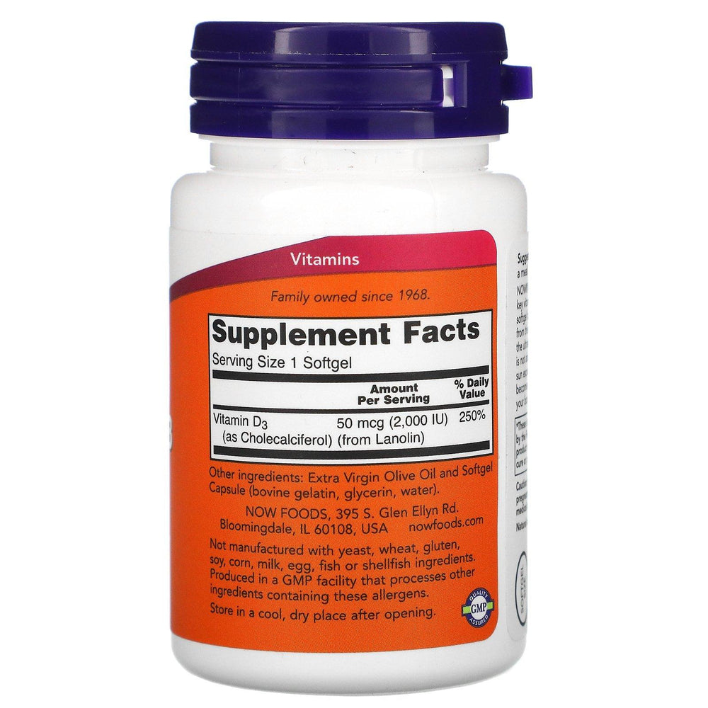 Now Foods, High Potency Vitamin D-3, 50 mcg (2,000 IU), 120 Softgels - HealthCentralUSA