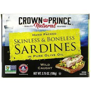 Crown Prince Natural, Skinless & Boneless Sardines, In Pure Olive Oil, 3.75 oz (106 g) - Supply Center USA