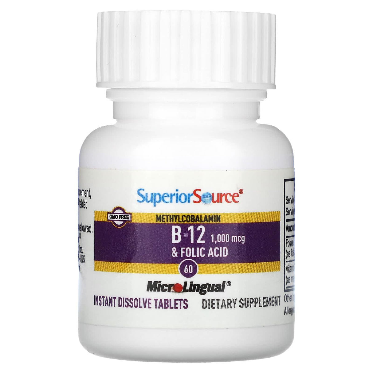 Superior Source, Methylcobalamin B-12, Folic Acid, 60 Instant Dissolve Tablets - Supply Center USA