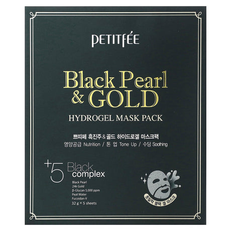 Petitfee, Black Pearl & Gold Hydrogel Beauty Mask Pack, 5 Sheets, 32 g Each - Supply Center USA