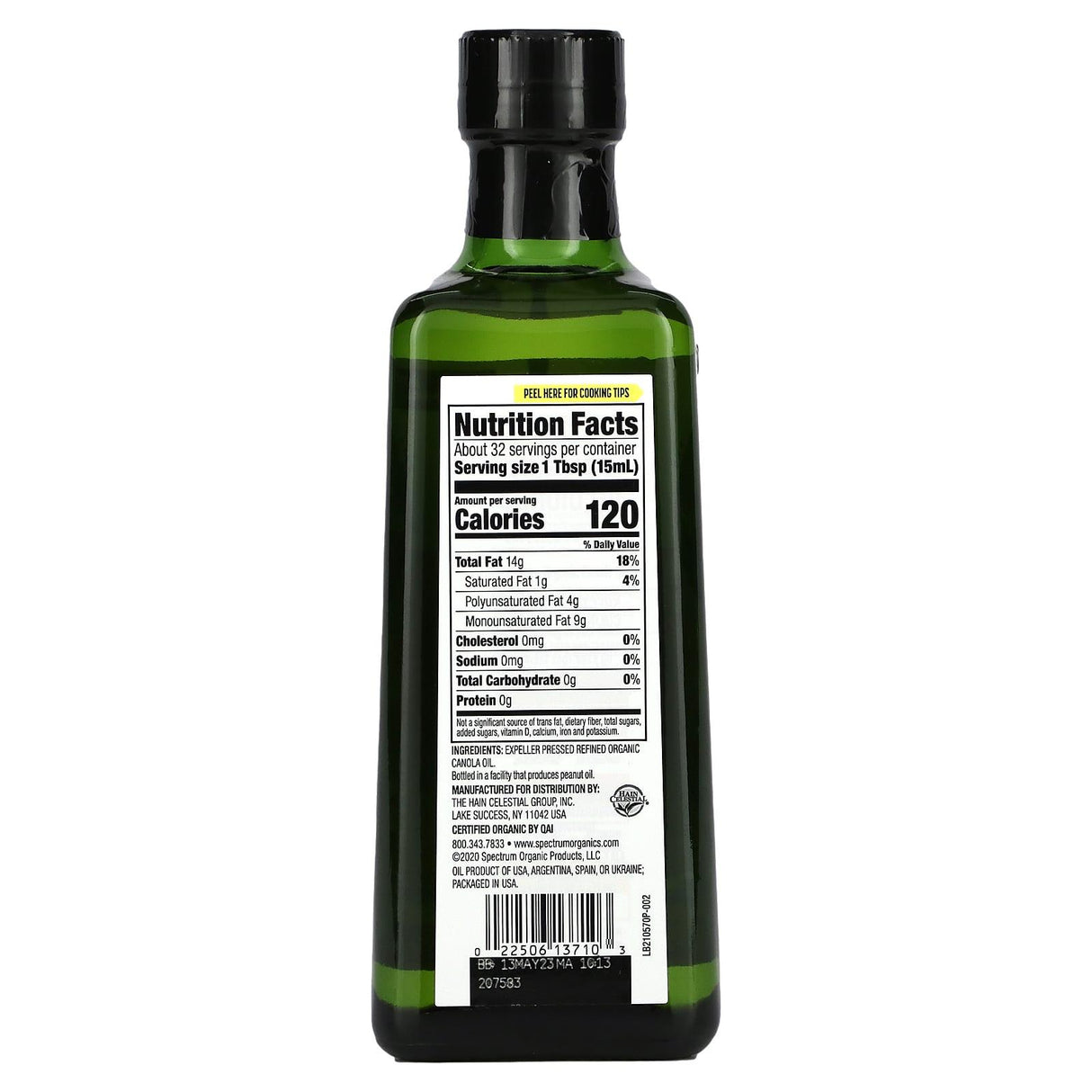 Spectrum Culinary, Organic Canola Oil, Expeller Pressed, Refined, 16 fl oz (473 ml) - Supply Center USA