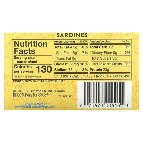 Reese, Skinless & Boneless Sardines, 4.375 oz (124 g) - Supply Center USA