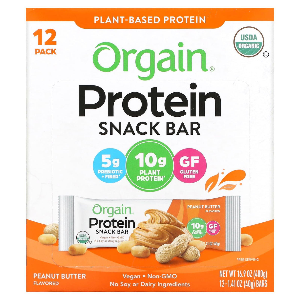 Orgain, Organic Plant-Based Protein Snack Bar, S'mores, 12 Bars, 1.41 oz (40 g) Each - Supply Center USA