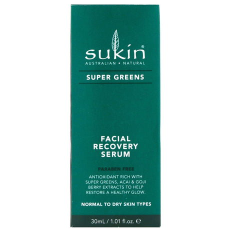 Sukin, Super Greens, Facial Recovery Serum, 1.01 fl oz (30 ml) - Supply Center USA