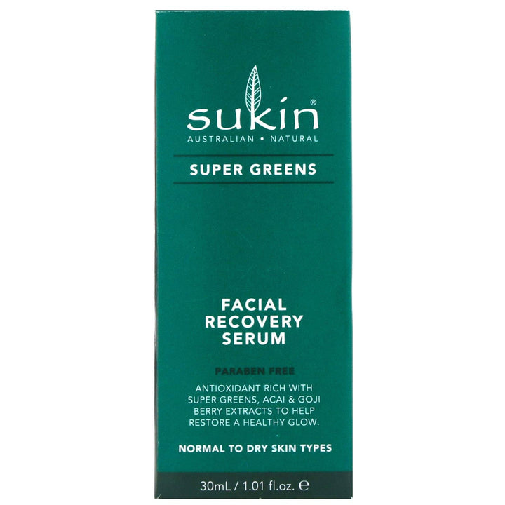 Sukin, Super Greens, Facial Recovery Serum, 1.01 fl oz (30 ml) - HealthCentralUSA