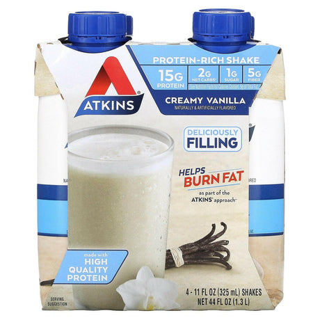 Atkins, Protein-Rich Shake, Creamy Vanilla, 4 Shakes, 11 fl oz (325 ml) Each - Supply Center USA