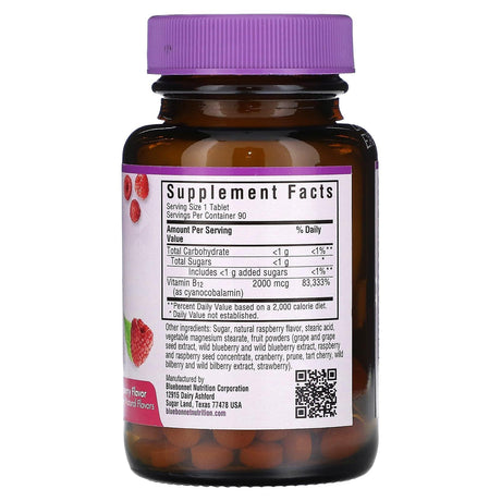 Bluebonnet Nutrition, EarthSweet Chewables, Vitamin B12, Raspberry , 2,000 mcg, 90 Chewable Tablets - Supply Center USA