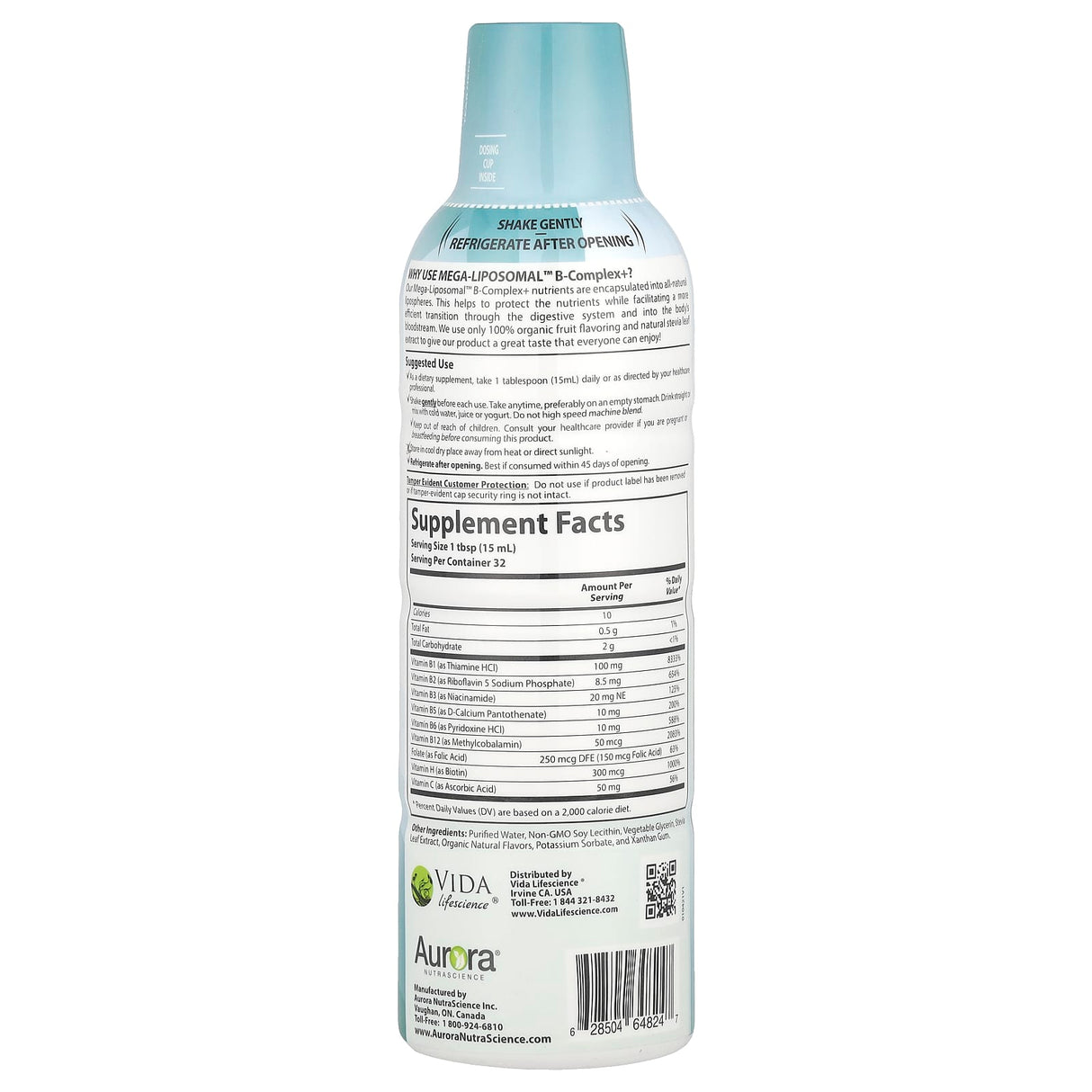Aurora Nutrascience, Mega-Liposomal B-Complex+, Organic Fruit, 16 fl oz (480 ml)