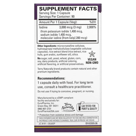 Terry Naturally, Tri-Iodine, 3 mg, 90 Capsules - Supply Center USA