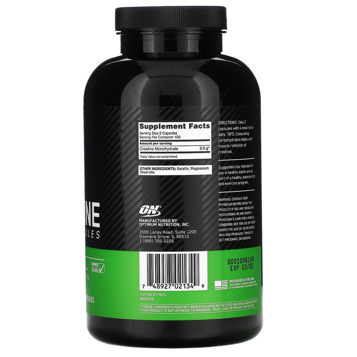 Optimum Nutrition, Micronized Creatine Capsules, 2.5 g, 100 Capsules - Supply Center USA