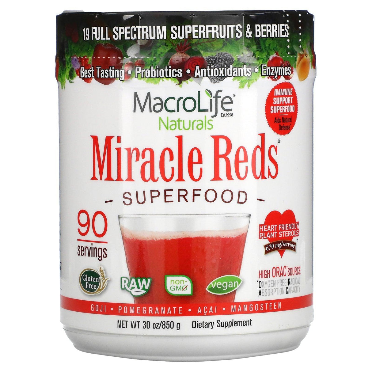 Macrolife Naturals, Miracle Reds, Superfood, Goji-Pomegranate-Acai-Mangosteen, 10 oz (283.5 g) - Supply Center USA