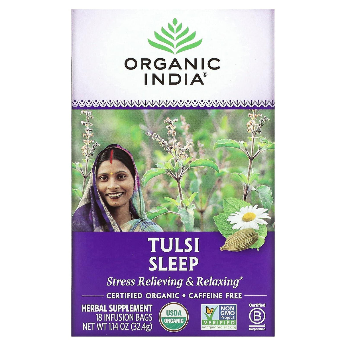 Organic India, Tulsi Tea, Turmeric Ginger, Caffeine-Free, 18 Infusion Bags, 1.2 oz (34.2 g) - Supply Center USA