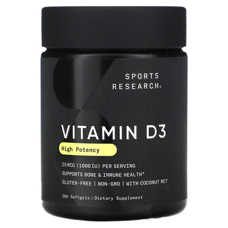 Sports Research, Vitamin D3, High Potency, 25 mcg (1,000 IU), 360 Softgels - Supply Center USA