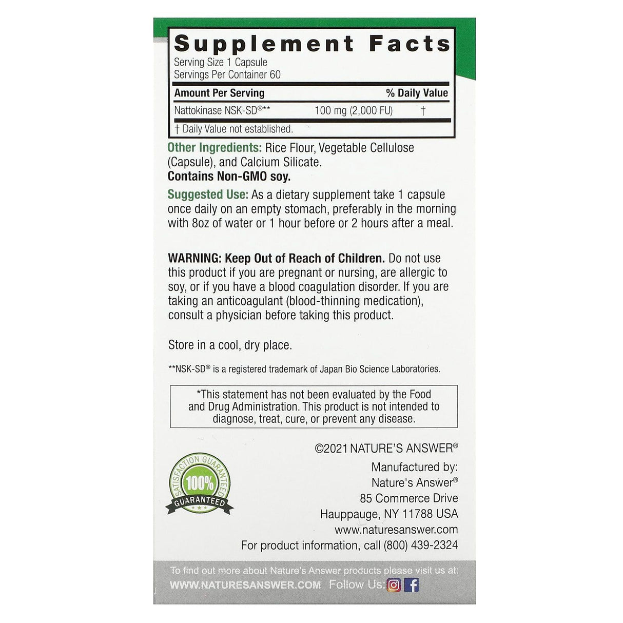 Nature's Answer, Nattokinase, 100 mg, 60 Vegetarian Capsules - Supply Center USA