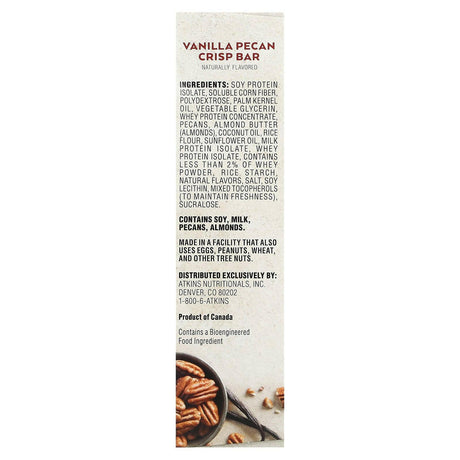 Atkins, Protein Meal Bar, Vanilla Pecan Crisp Bar, 5 Bars, 1.69 oz (48 g) Each - Supply Center USA