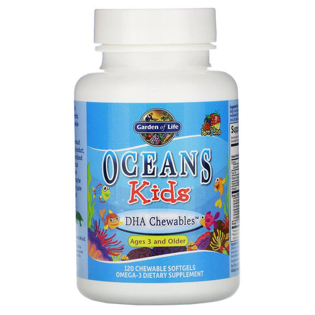 Garden of Life, Oceans Kids, DHA Chewables, Age 3 and Older, Berry Lime, 120 mg, 120 Chewable Softgels - Supply Center USA