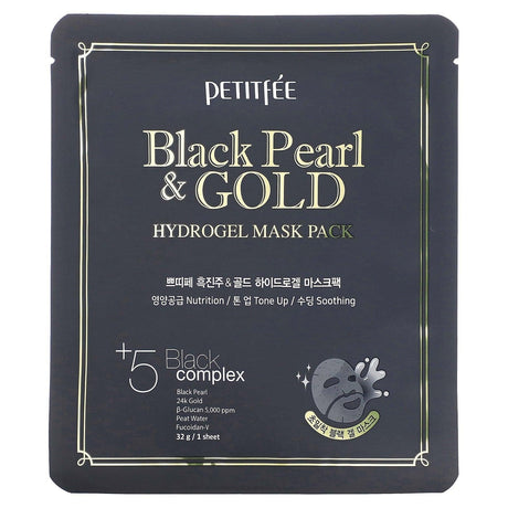 Petitfee, Black Pearl & Gold Hydrogel Beauty Mask Pack, 5 Sheets, 32 g Each - Supply Center USA