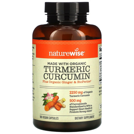 NatureWise, Organic Turmeric Curcumin, 180 Vegan Capsules - Supply Center USA