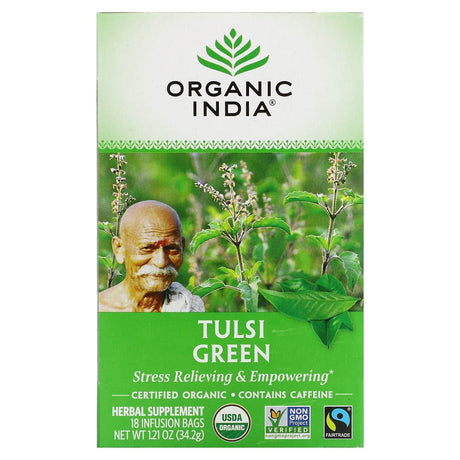 Organic India, Tulsi Tea, Lemon Ginger, Caffeine-Free, 18 Infusion Bags, 1.27 oz (36 g) - Supply Center USA