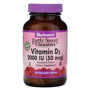 Bluebonnet Nutrition, EarthSweet Chewables, Vitamin D3, Natural Raspberry Flavor, 2,000 IU, 90 Chewable Tablets - HealthCentralUSA