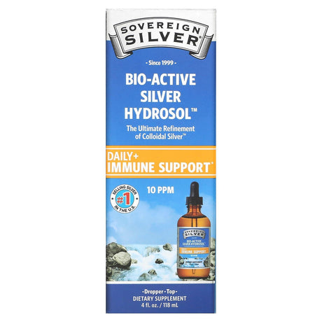 Sovereign Silver, Bio-Active Silver Hydrosol Dropper-Top, Daily + Immune Support, 10 PPM, 8 fl oz (236 ml) - Supply Center USA