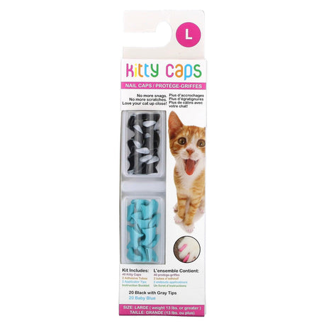 Kitty Caps, Nail Caps Kit, Large, Black with Gray Tips, Baby Blue, 44 Piece Kit - Supply Center USA