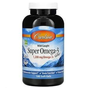 Carlson Labs, Wild Caught Super Omega-3 Gems, 1,200 mg, 180 Soft Gels - Supply Center USA