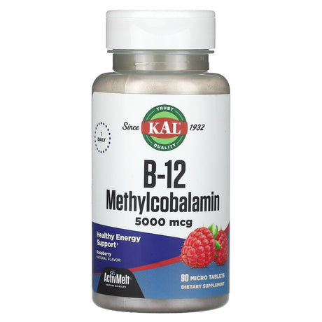 KAL, B-12 Methylcobalamin, Raspberry, 5,000 mcg, 90 Micro Tablets - Supply Center USA