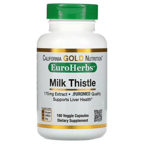 California Gold Nutrition, Milk Thistle Extract, 80% Silymarin, EuroHerbs, Clinical Strength, 180 Veggie Capsules - Supply Center USA