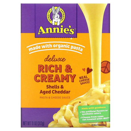 Annie's Homegrown, Deluxe Rich & Creamy, Rice Pasta & Cheese Sauce, Shells & Classic Cheddar, Gluten Free, 11 oz (312 g) - Supply Center USA