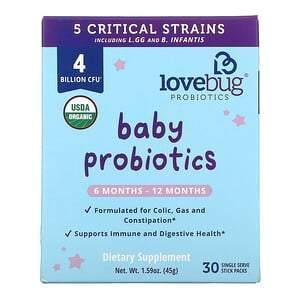 LoveBug Probiotics, Baby Probiotics, 6-12 Months, 4 Billion CFU, 30 Single Serve Stick Packs - Supply Center USA