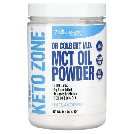 Divine Health, Dr. Colbert's Keto Zone, MCT Oil Powder, Unflavored, 10.58 oz (300 g) - Supply Center USA