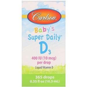 Carlson Labs, Baby's Super Daily D3, 10 mcg (400 IU), 0.35 fl oz (10.3 ml) - Supply Center USA