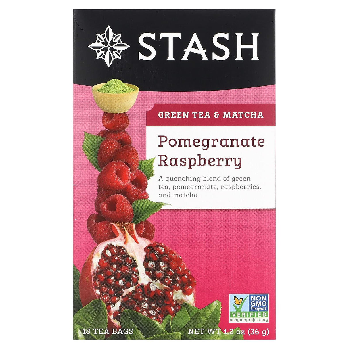 Stash Tea, Green Tea & Matcha, Pomegranate Raspberry, 18 Tea Bags, 1.2 oz (36 g) - Supply Center USA