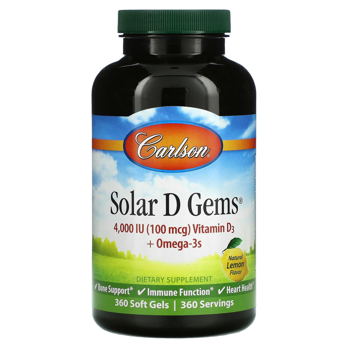 Carlson, Solar D Gems, Vitamin D3 + Omega-3s, Natural Lemon, 360 Soft Gels - Supply Center USA