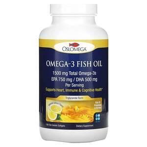 Oslomega, Omega-3 Fish Oil, 750 mg EPA, 500 mg DHA, Natural Lemon Flavor, 180 Fish Gelatin Softgels - Supply Center USA