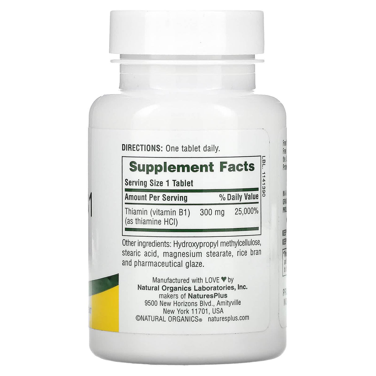 NaturesPlus, Vitamin B1, 300 mg, 90 Tablets - Supply Center USA