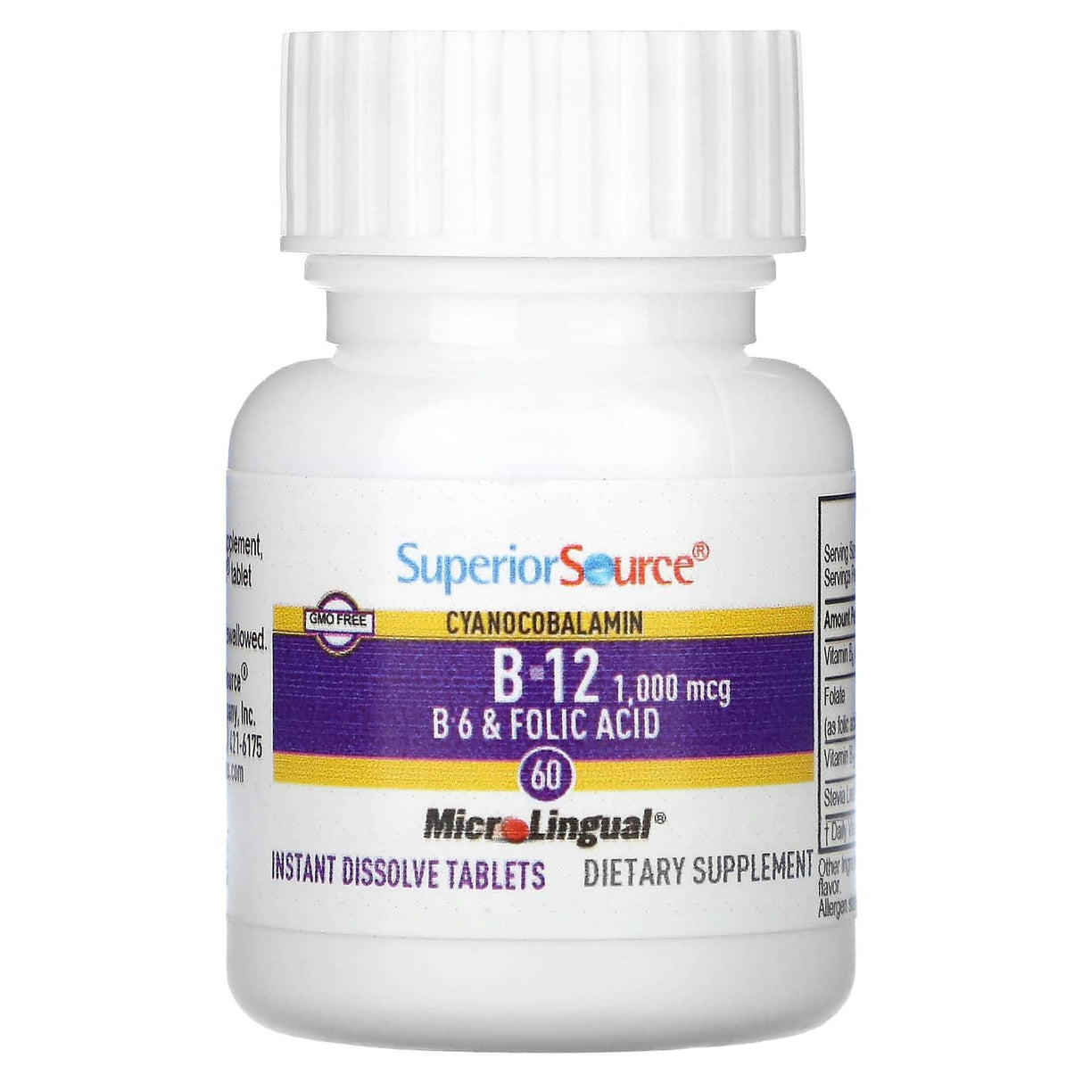 Superior Source, Cyanocobalamin B-12, B-6 & Folic Acid, 60 MicroLingual Instant Dissolve Tablets - Supply Center USA