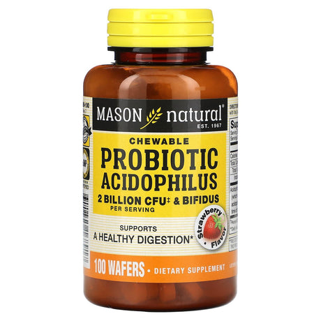 Mason Natural, Chewable Probiotic Acidophilus & Bifidus, Strawberry, 2 Billion CFU, 100 Wafers - Supply Center USA