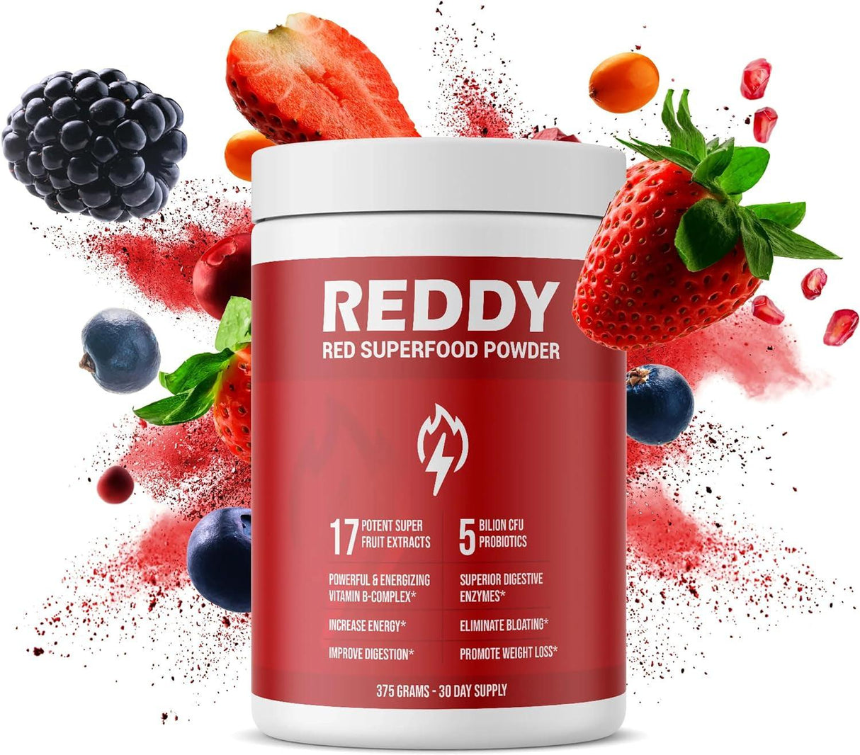 REDDY Superfood Powder: Boost Immunity, Enhance Energy & Vitality, Support Gut Health with 40+ Antioxidants, 20 Fruits & Vegetables, 5 Billion Probiotics - Made in USA - Supply Center USA